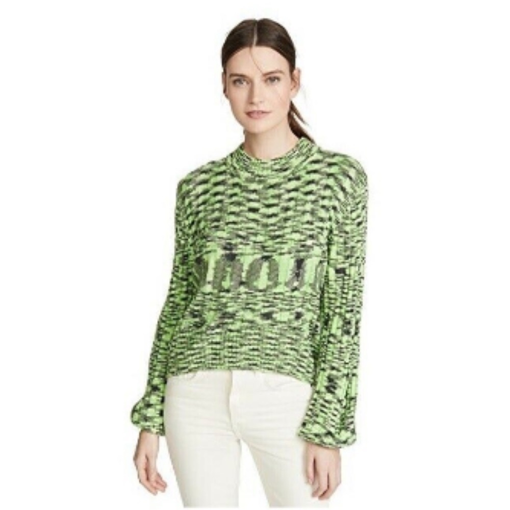 BlankNYC Women's Green The Clash Crew
Neck Balloon Sleeves Sweater